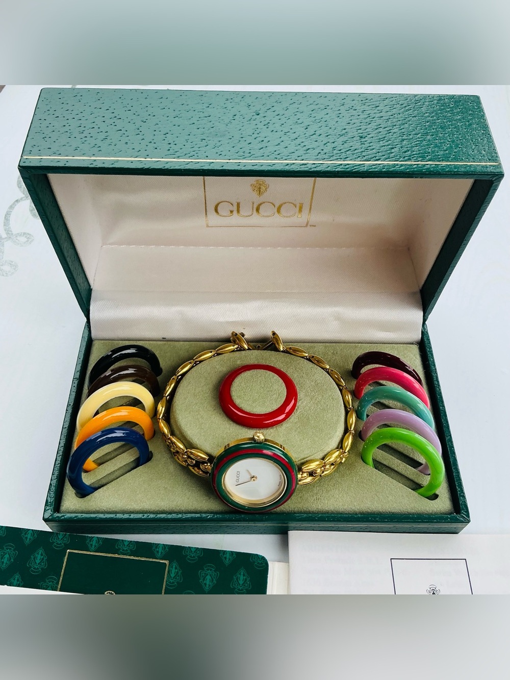 Gucci Gold Bracelet Watch with Interchangeable Colorful Bezels🔥🔥🔥